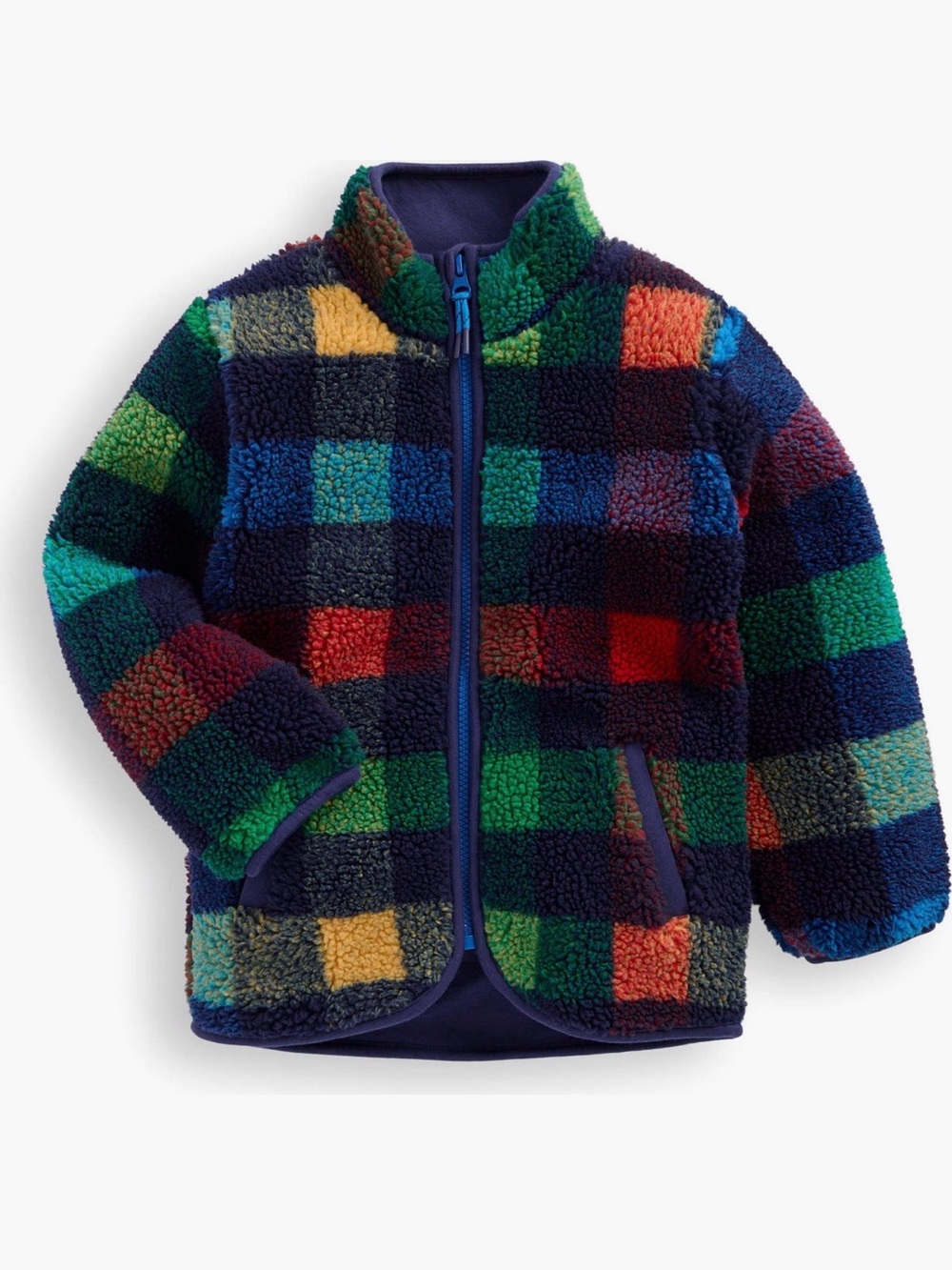 Mini Boden Multicolor Check Fleece Jacket - Navy, Green, Red, Yellow